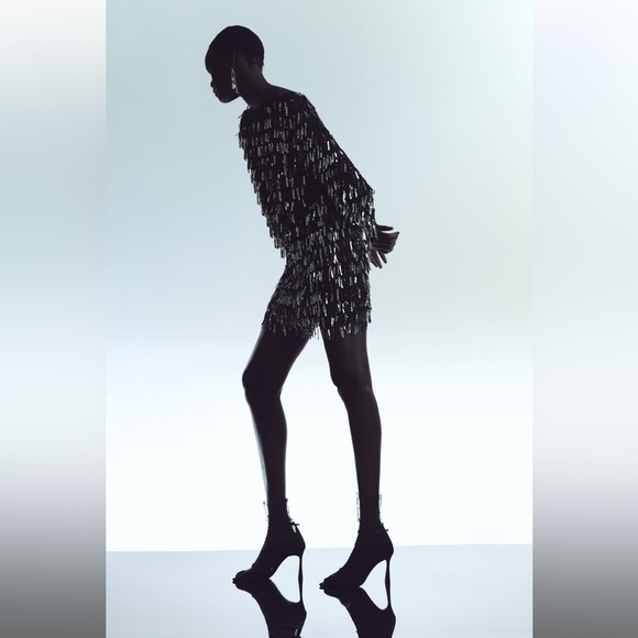 FRINGED SEQUIN MINI SHIFT DRESS - Picture 3 of 7